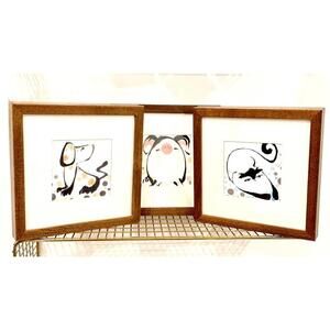 Vintage Ikea Animal Prints - Guo-Jian Yuan Framed Dog, Pig & Cat Art Set